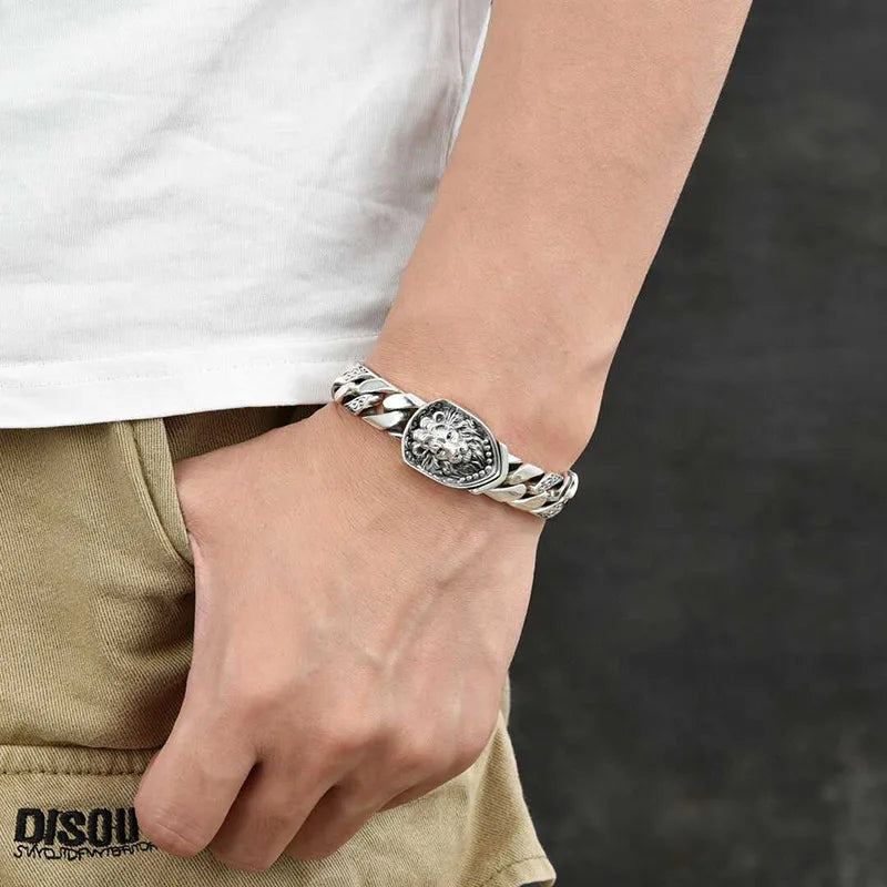925 Sterling Silver Vintage Cuban Link Bracelet | Classic & Lion
