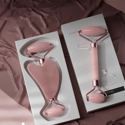 Rose Quartz Face Roller & Gua Sha Set - Natural Facial Massage Tool for Anti-Aging & Self-Love