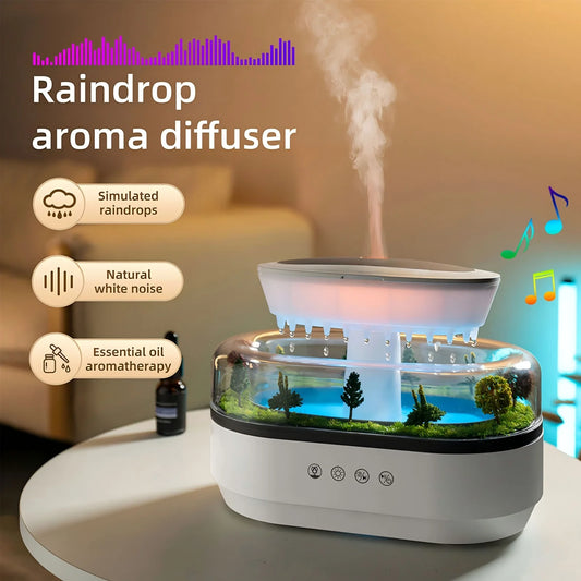 Raindrop Ultrasonic Diffuser - 250ml Aromatherapy with Rain Sound & LED Lights