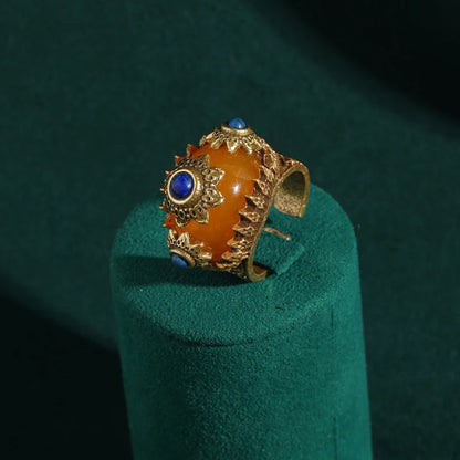Designer Series - Vintage Mystic Art Orange Onyx Ring | 18K Gold Plated