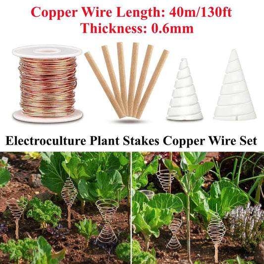 TeslaFlow™ - Complete Electroculture Kit 40m | Pure Copper Wire + 2 Fibonacci Templates + 6 Wooden Stakes