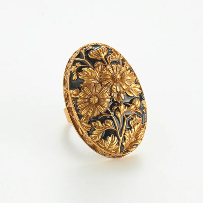Fleur d'Or – Anillo Art Déco Vintage de Cobre Puro, Baño de Oro de 18 quilates 