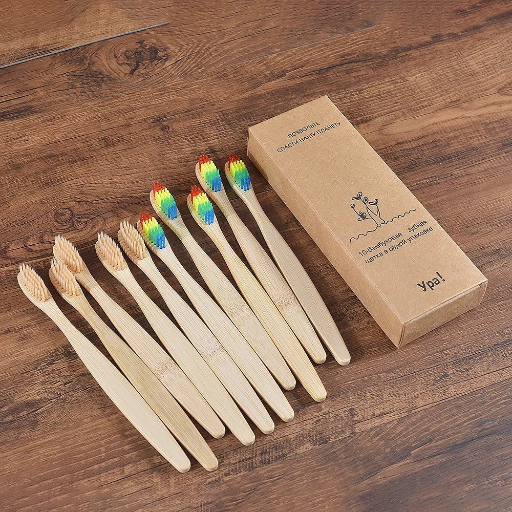 EcoSmile - 10pcs Natural Bamboo Toothbrush Set Colorful
