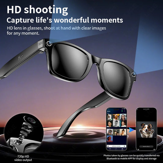 Smart Camera Glasses - AI Voice Assistant & Music