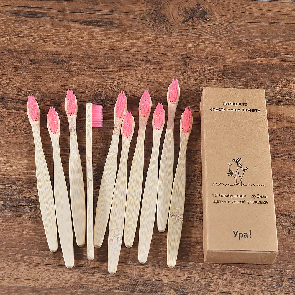 EcoSmile - 10pcs Natural Bamboo Toothbrush Set Colorful