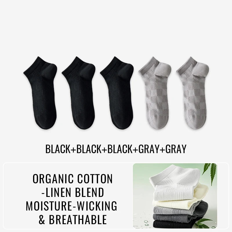 Premium Hemp Cotton Socks - Antibacterial Moisture-Wicking Athletic Socks - 5 pairs