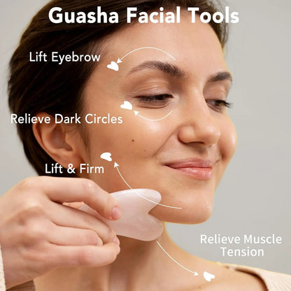 Rose Quartz Face Roller & Gua Sha Set - Natural Facial Massage Tool for Anti-Aging & Self-Love