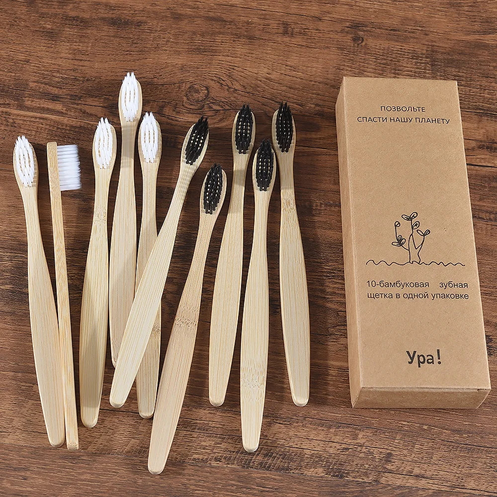 EcoSmile - 10pcs Natural Bamboo Toothbrush Set Colorful
