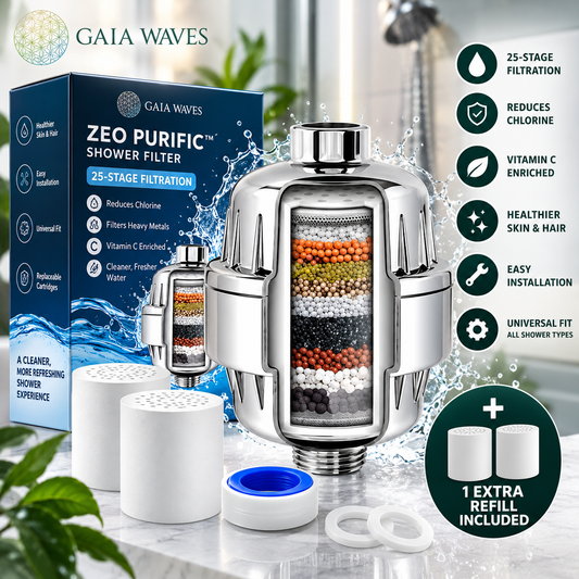 Zeo Purific - Filtro de ducha con 25 etapas de purificación - 1 recarga extra gratis 
